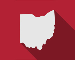 state of Ohio shape on red background